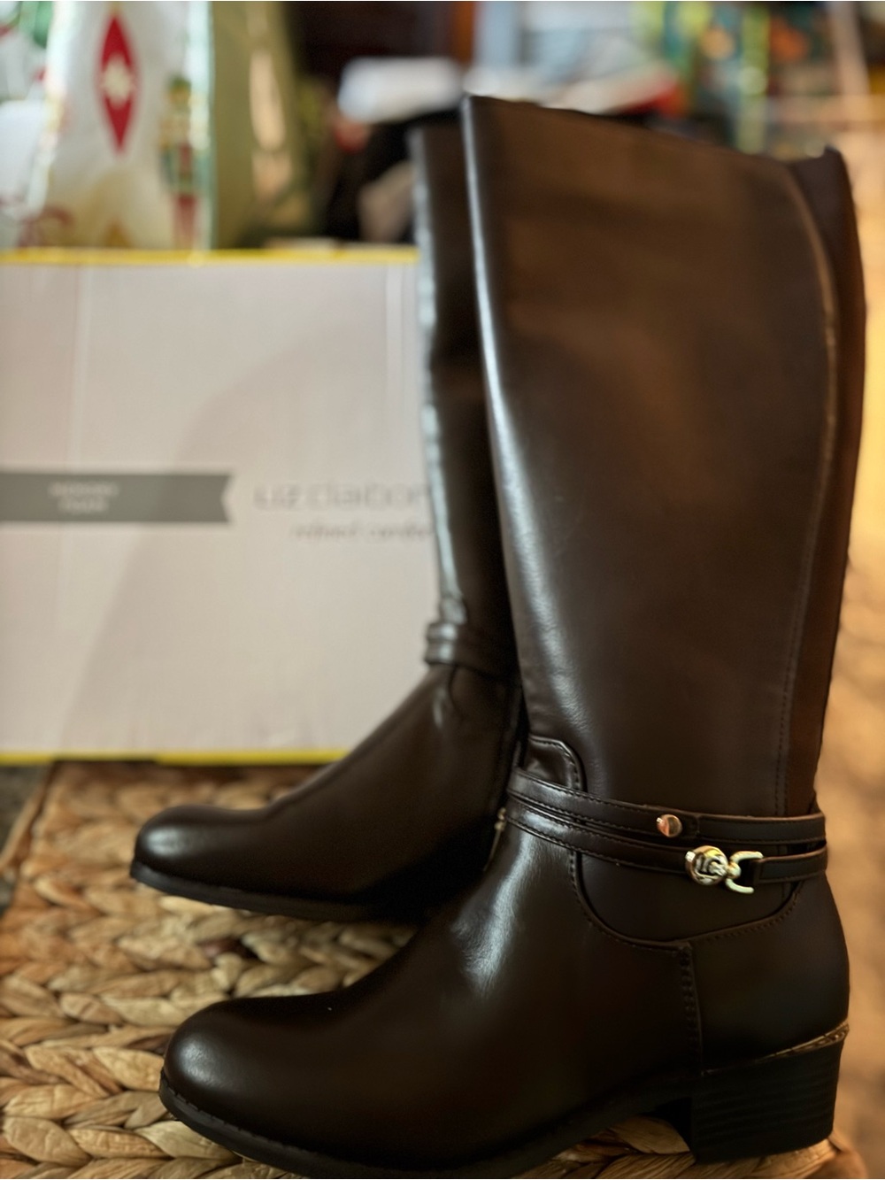 Liz Claiborne Black Leather Mid-Calf Heeled Riding Boots